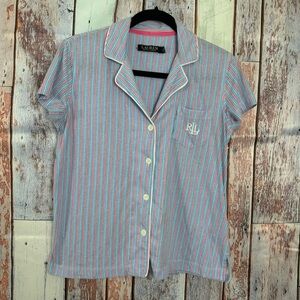 Lauren Ralph Lauren Women's‎ Sleepwear Top, Button up, Blue, Pink Size Small